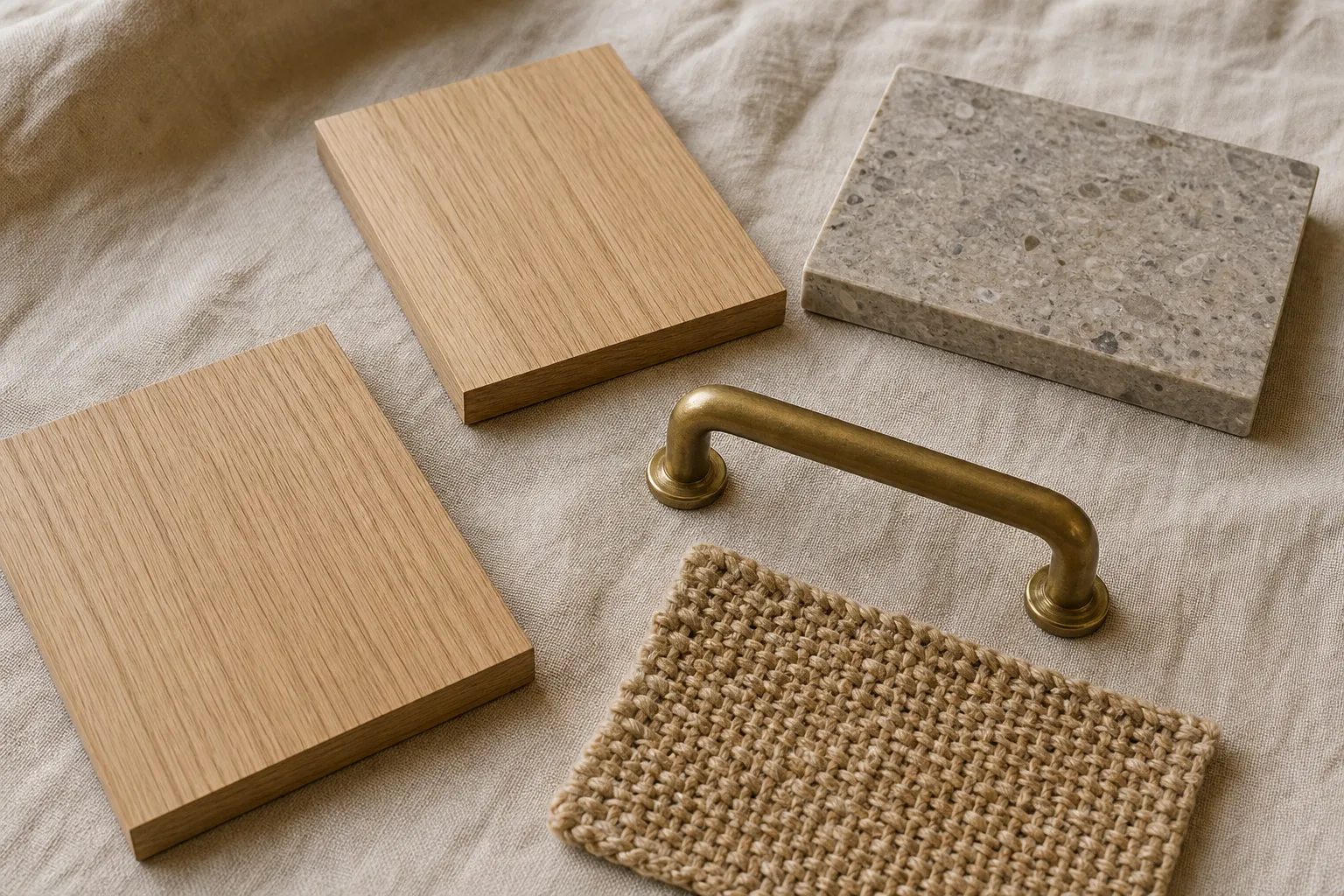 Placeholder for still life of material and finish samples.