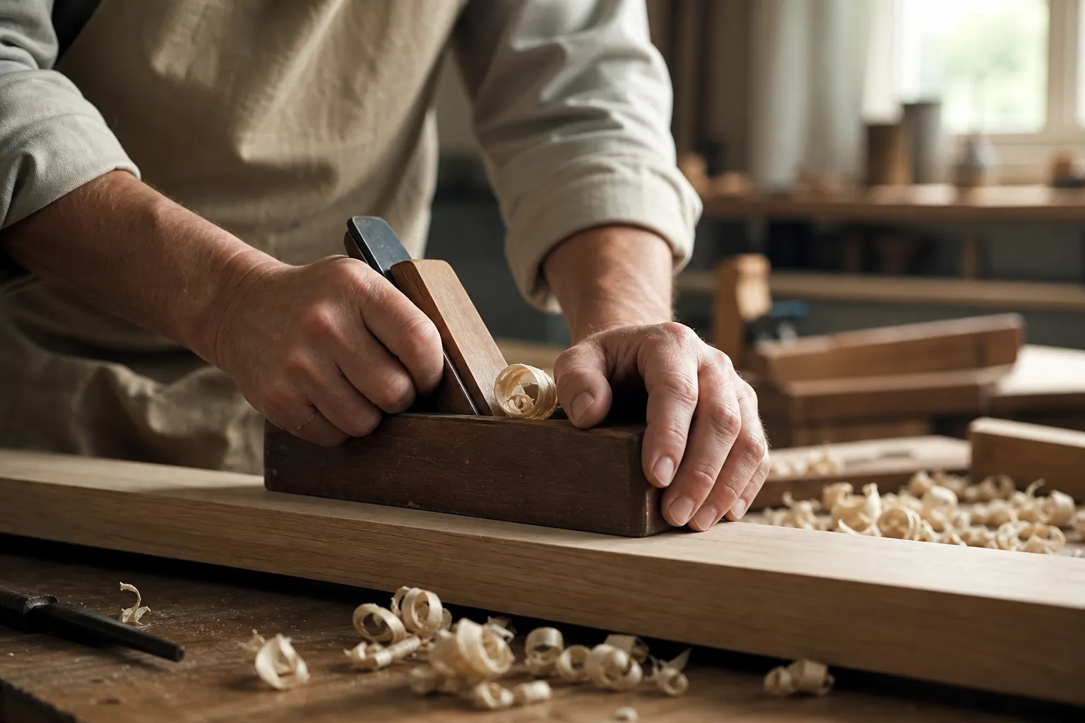 Placeholder for photograph of hand work at the bench.